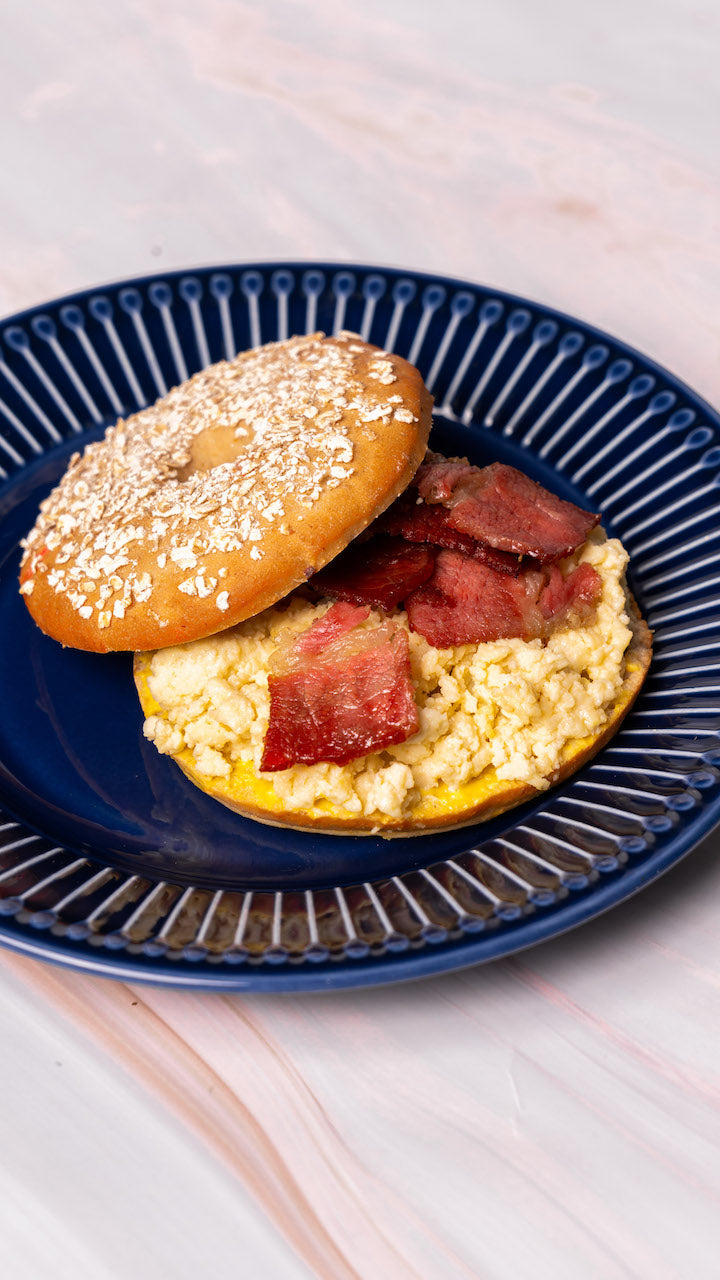 Scrambled Eggs with Bacon Bagel